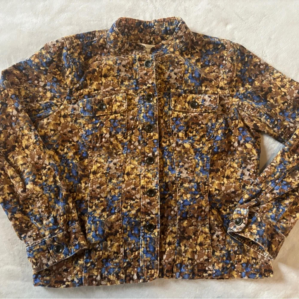 Christopher & Banks Printed Denim Jacket Brown Blue Abstract Floral M